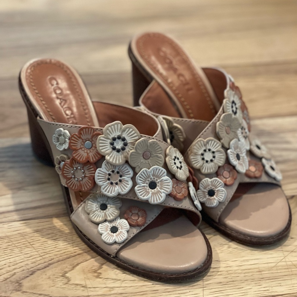 Coach Women's Floral Mules - Brown and Cream